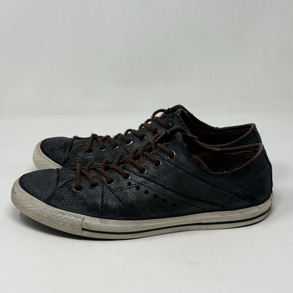 Converse All Star Low Sneakers Mens 10.5 Black Distressed Leather Open Zip Shoes - Picture 2 of 16